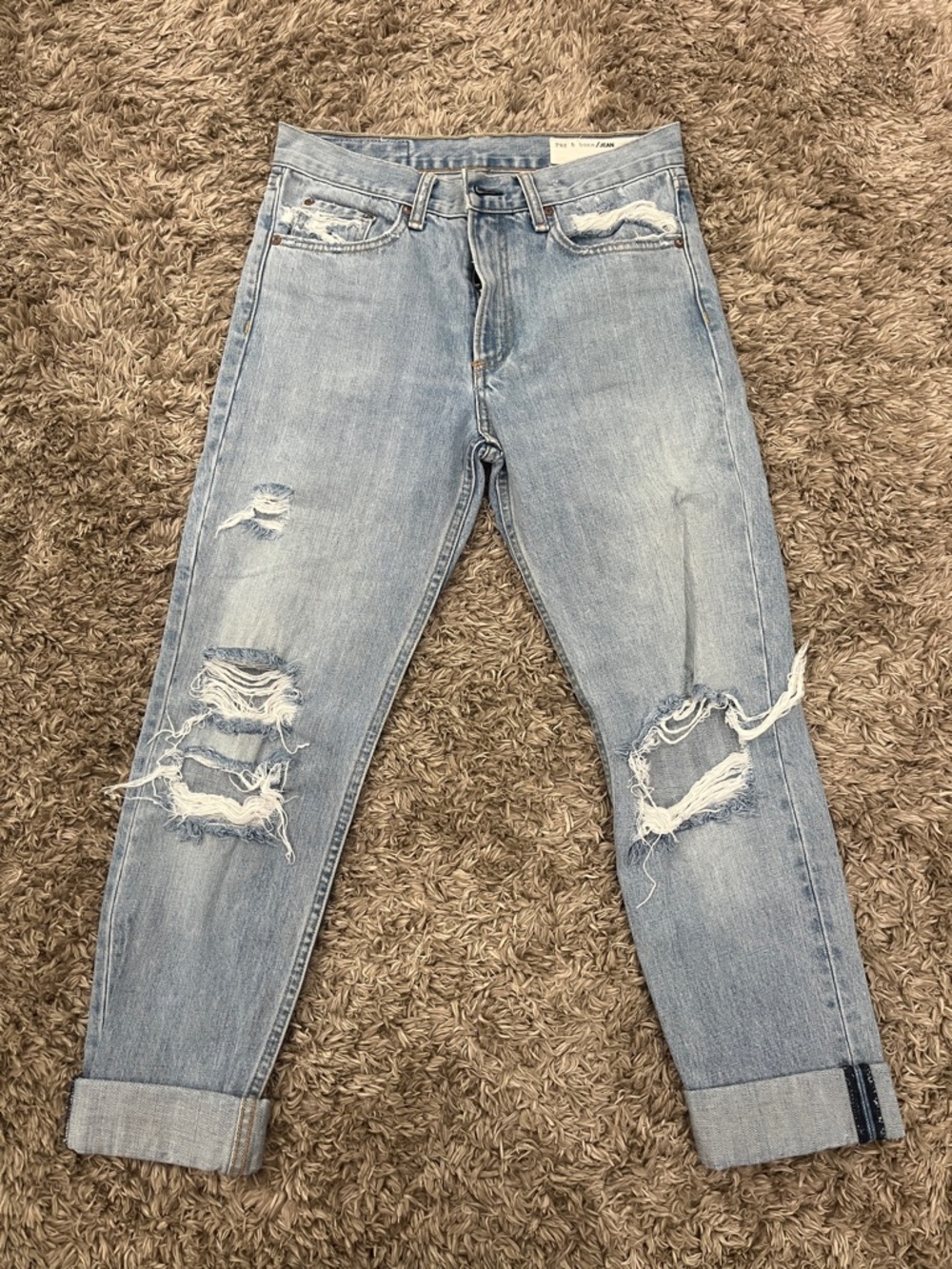 rag & bone Light Blue Distressed Boyfriend crop Jeans